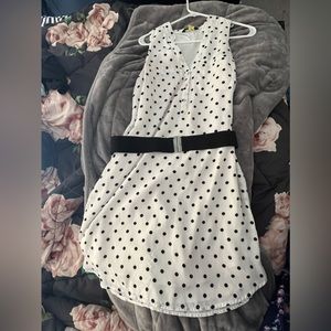 Express black and white polka dot portofino shirt dress, size medium